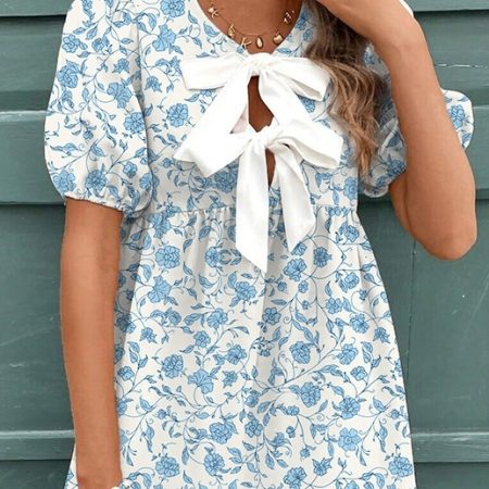Female Leisure Summer Floral Print Bow Dress