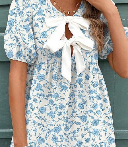 Female Leisure Summer Floral Print Bow Dress