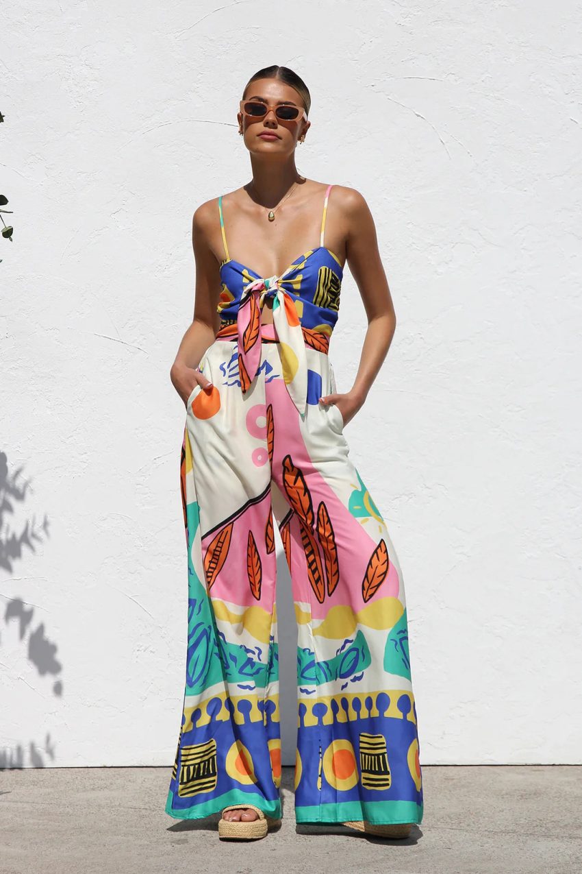Stylish Floral Print Wrap Front Jumpsuit For Women - Casual Summer Romper With Adjustable Ties