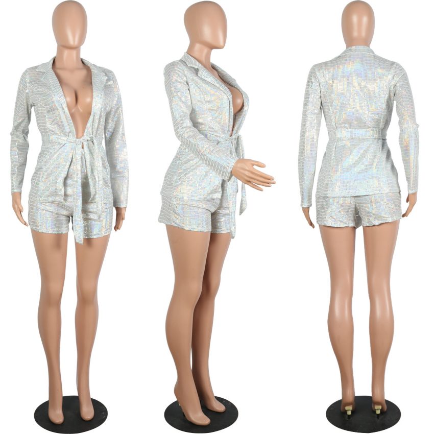 Sequin Gold Stamping Nightclub Long Sleeve Small Suit Two Piece