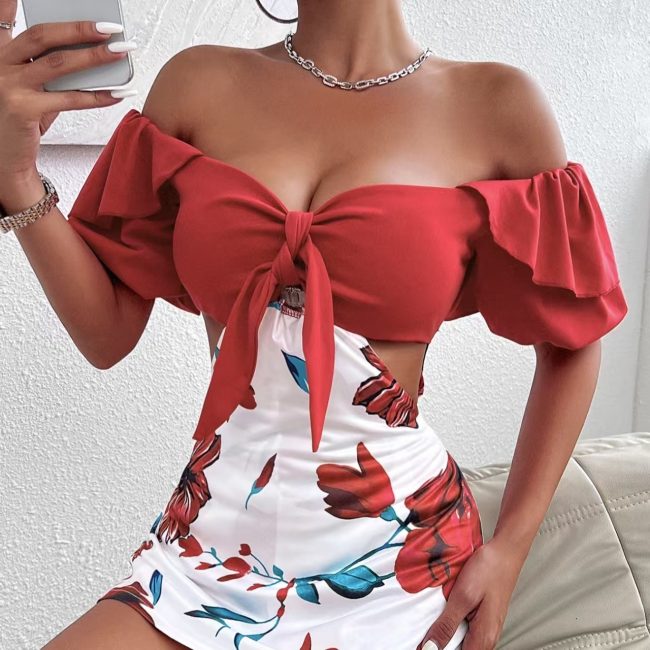 Women's Off-Shoulder Floral Knot Jumpsuit