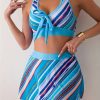 Women's Tankini Swimsuit Set, Random Print, Sexy Striped Cross Straps, Two-piece Swimsuit, Vacation Style