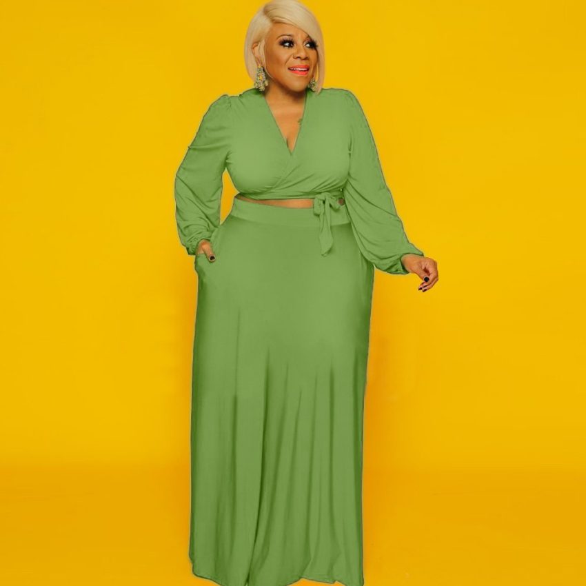 Plus Size Women's Long Skirt Suit Loose Plus Fat Blouse Elastic Waist Skirt Two-piece Suit