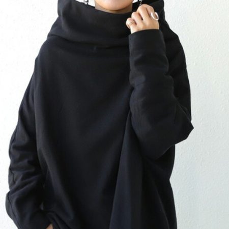 Cotton Pullover Round Neck Loose Turtleneck Long Sleeve
