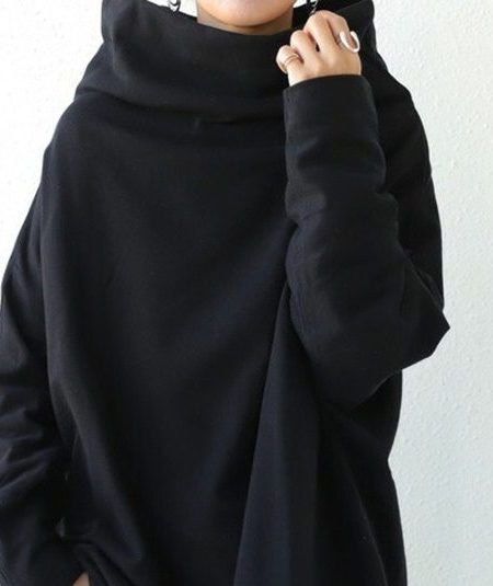 Cotton Pullover Round Neck Loose Turtleneck Long Sleeve