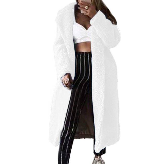Solid color long coat faux fur coat soft plush thick