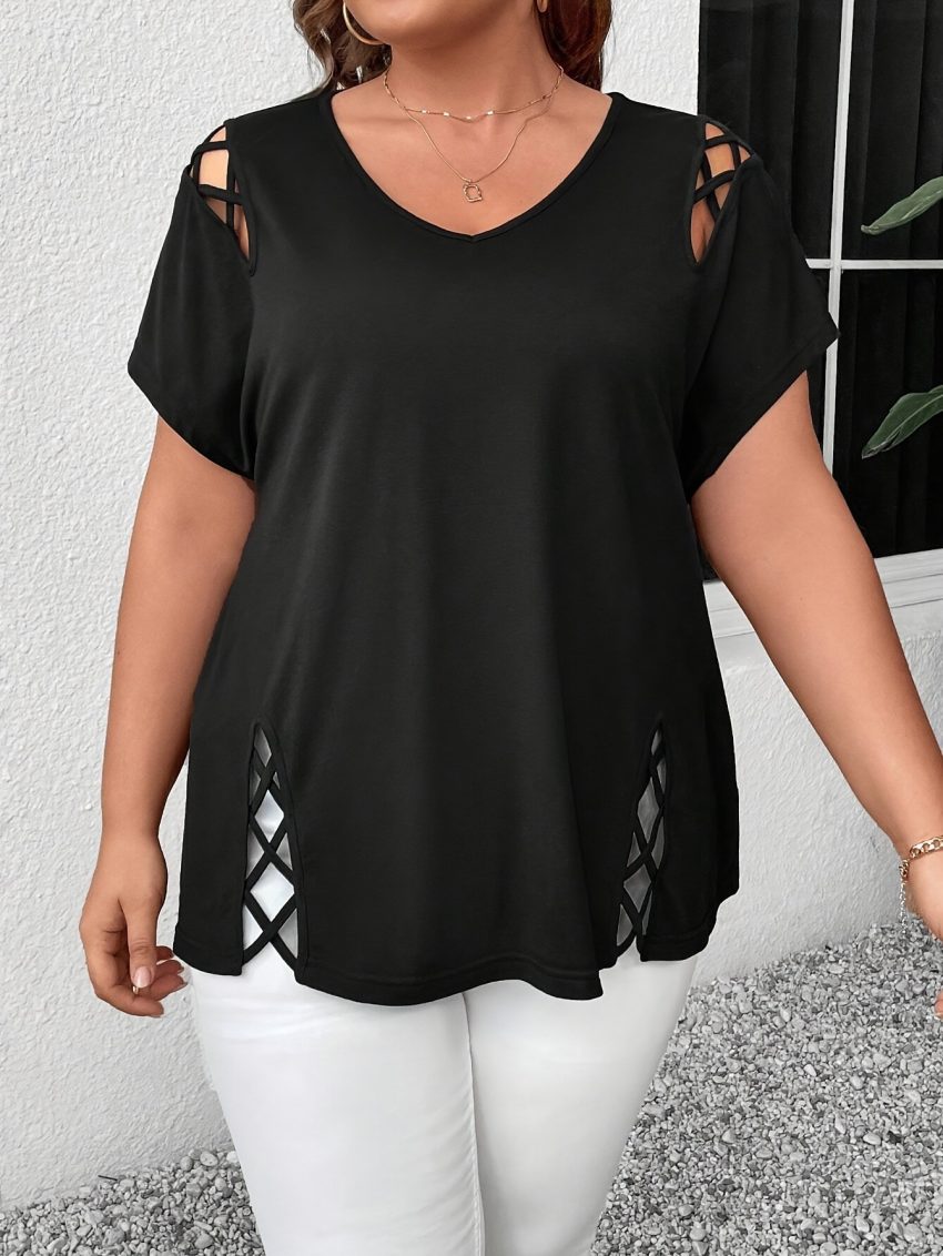 Women's European And American V-neck Cross-strap Short-sleeved T-shirt