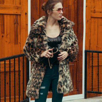 Lapel Leopard Like Fur Coat