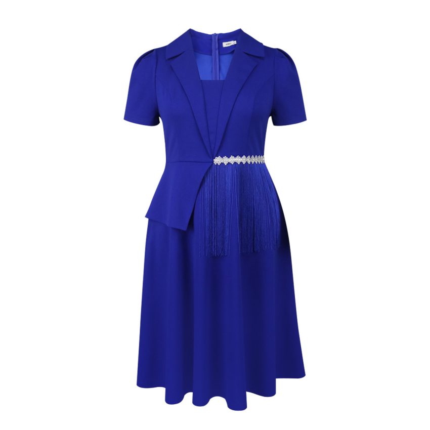 Women's Lapel Irregular Tassel Style Suit Skirt