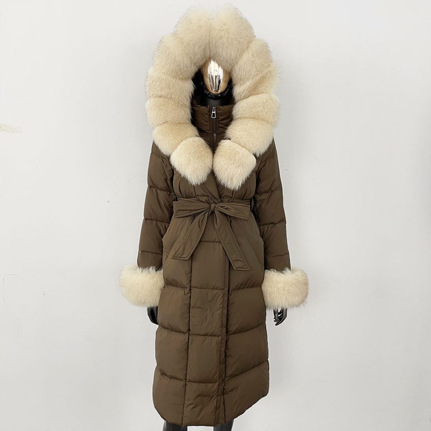 Thickened Long Section White Goose Down Slim Fit Women's Coat