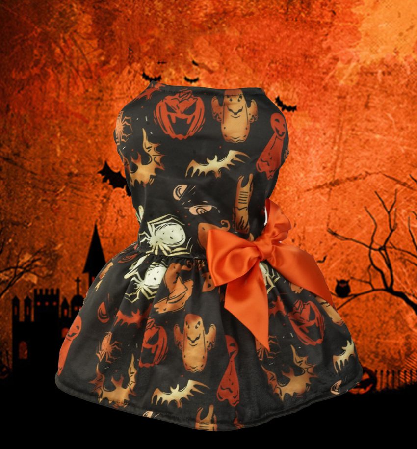 Halloween Small Dog Clothes Pet Dress Pumpkin Print Dress