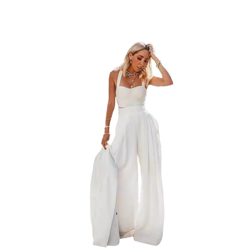 Sexy Spaghetti Straps Chest Wrap Vest Casual Loose Trousers Two-piece Set