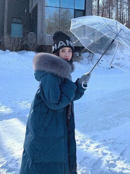 White Duck Down Jacket Women's Mid-length Big Fur Collar Loose Thick