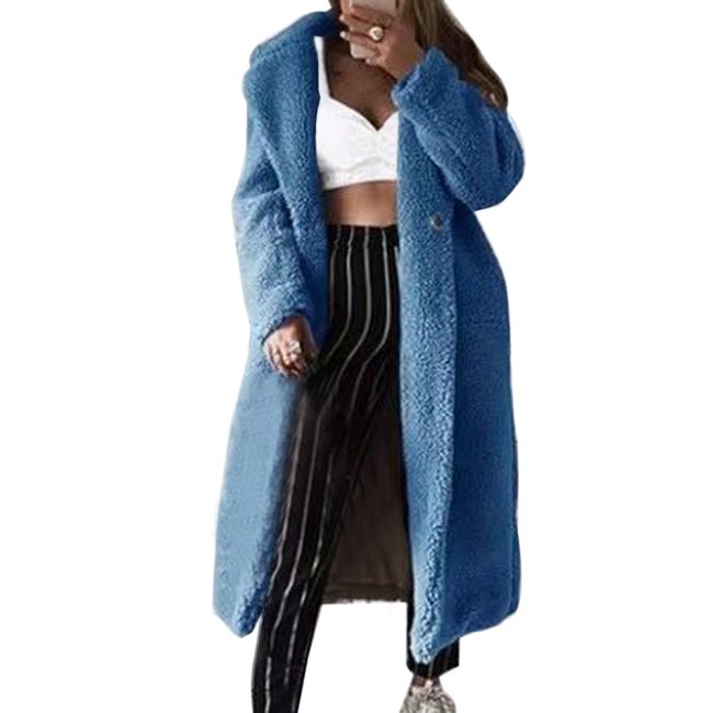 Solid color long coat faux fur coat soft plush thick
