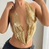 Sequined Top Metal Vest Halterneck With Suspenders