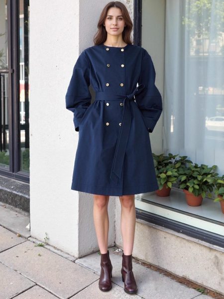 Elegant Round Neck Waist Trimming Elegant Trench Coat
