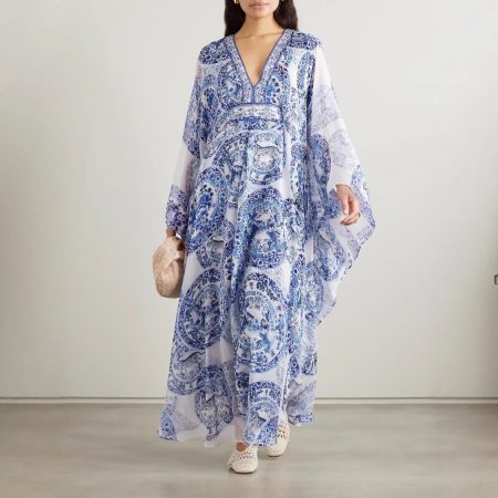 Printed Loose-fitting Plus Size V-neck Dress Women