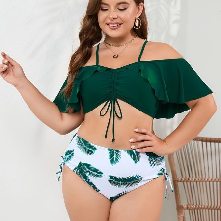 Women's Large Size One-shoulder Tropical Print Bikini Set Bikini Style