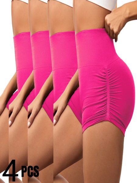 4 PCS Sexy Solid Color Women Fitness Sport Short