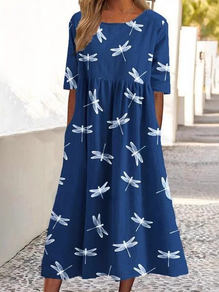 Summer New Mid-waist Women's Round Neck 3D Printing Dress