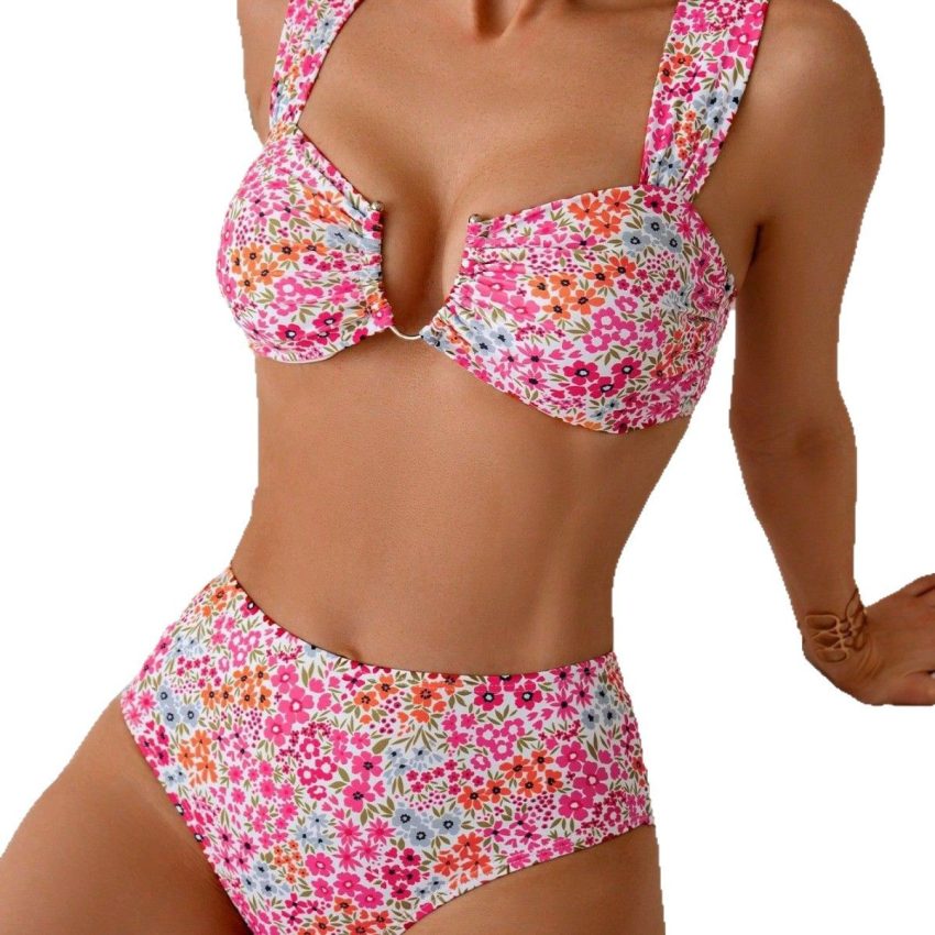 New Printed Push-up High Waist Split Bikini Swimsuit