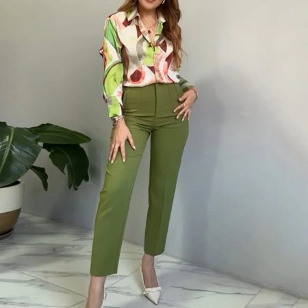 Printed Shirt Slim Trousers Casual Two-piece Suit