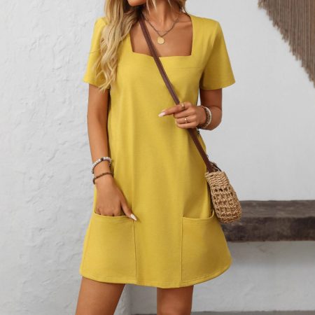 Fashion Short Skirt Pocket Casual Dress