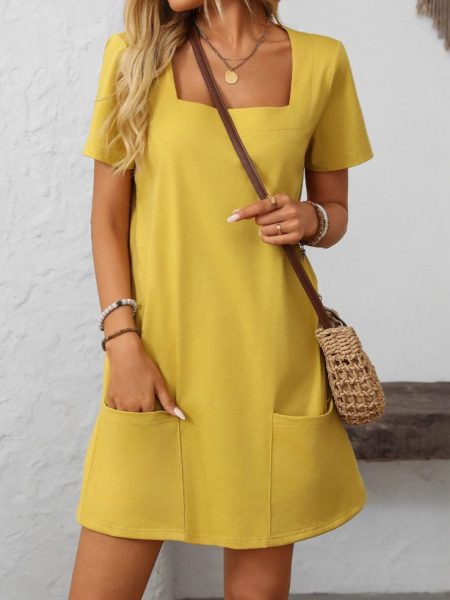 Fashion Short Skirt Pocket Casual Dress