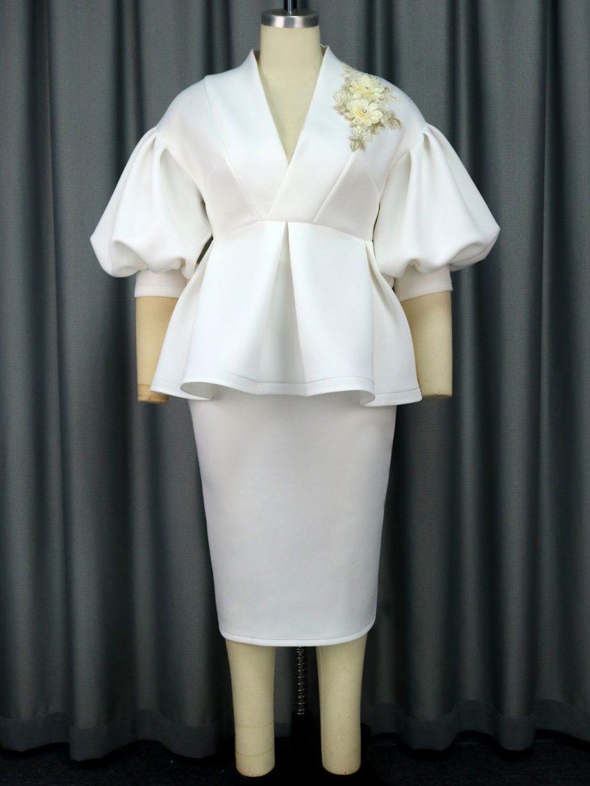 Solid Color Lantern Sleeve Suit