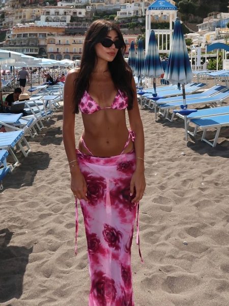 Women's Casual Rose Print Bikini Dress Suit