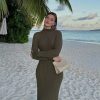 Long Sleeve Knitted Wooden Ear Turtleneck Waist-controlled Slim Fit Slimming Dress