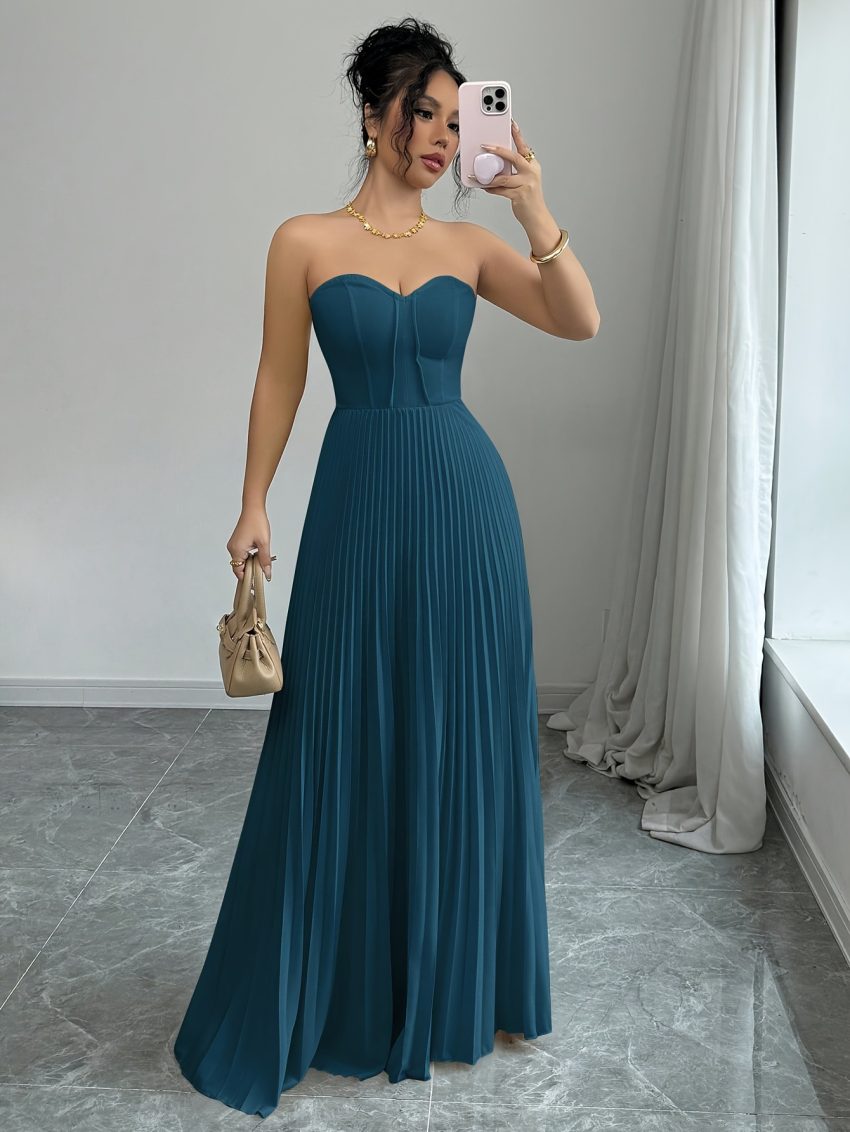 Women's French Tube Top Solid Color Waist Tight Elegant Dress