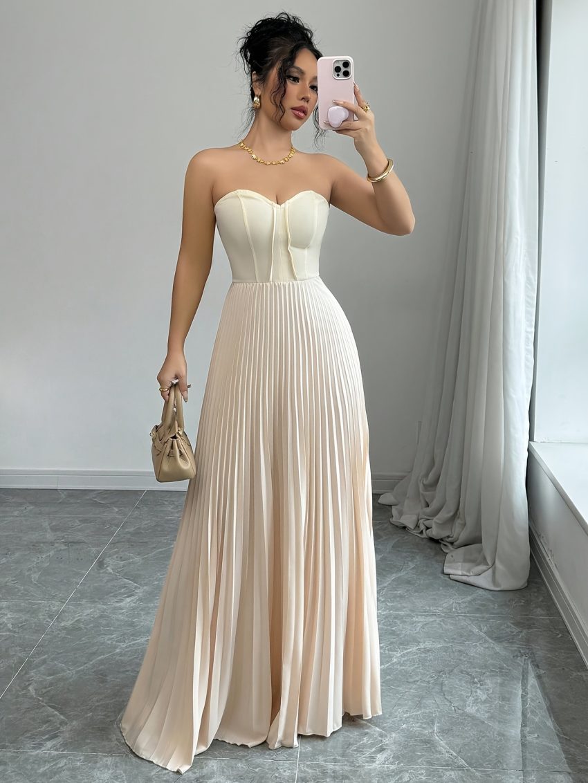 Women's French Tube Top Solid Color Waist Tight Elegant Dress