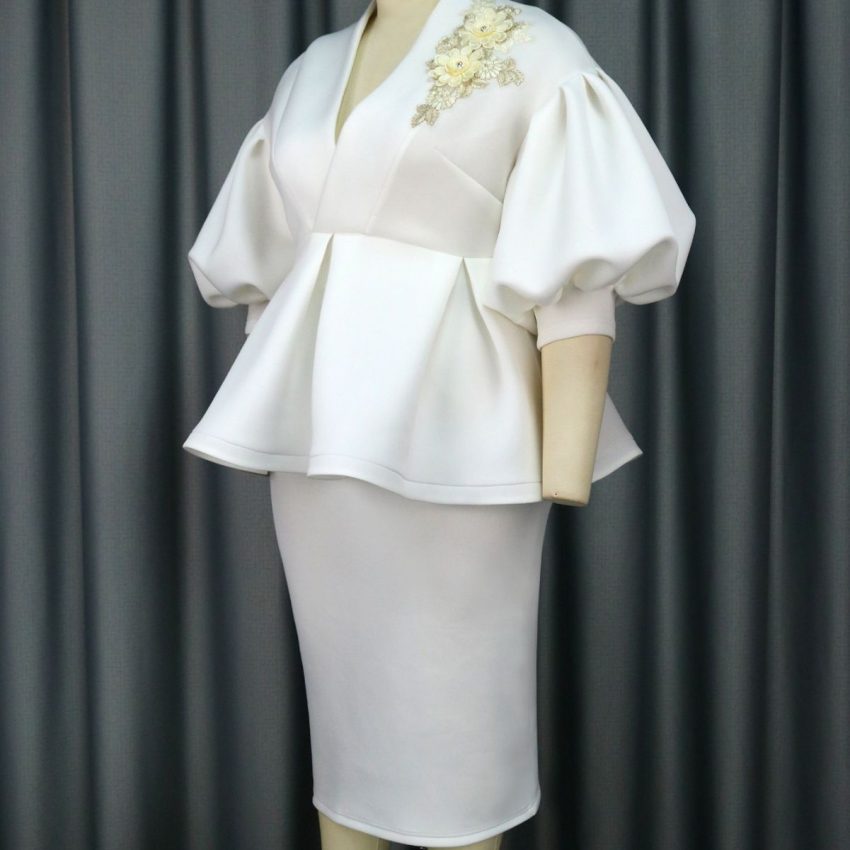 Solid Color Lantern Sleeve Suit