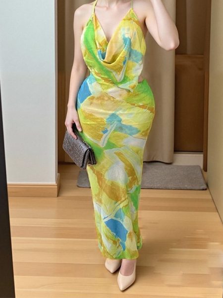 Elegant Sexy Waist Hollow-out Backless Dress Women