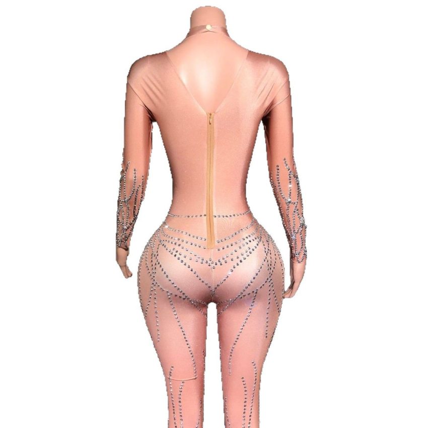 Women's Sexy Rhinestones Striped Tight Jumpsuit