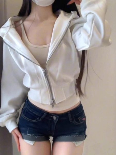 Hot Girl Women's Double Zipper Cinched Hoodie Coat