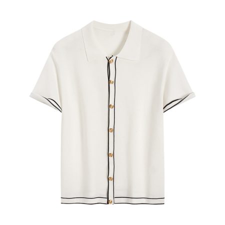 Simple Cardigan Contrast Color Lapels Old Money Style All-match