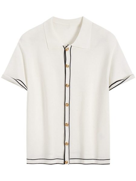 Simple Cardigan Contrast Color Lapels Old Money Style All-match