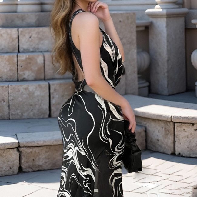 Elegant Sexy Waist Hollow-out Backless Dress Women