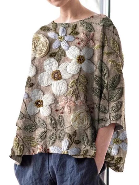 Butterfly Print Loose Batwing Sleeve Plus Size T Top