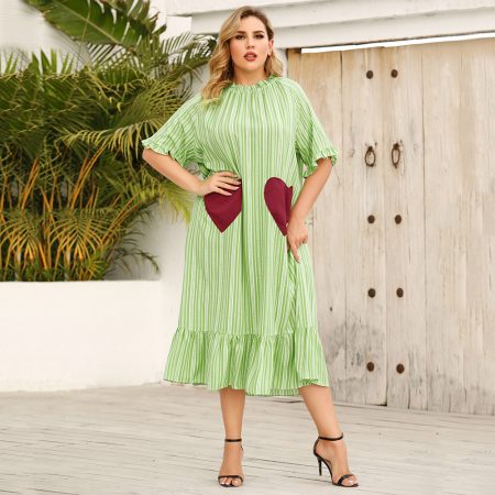 Loose Casual And Sweet Striped Printed Dress