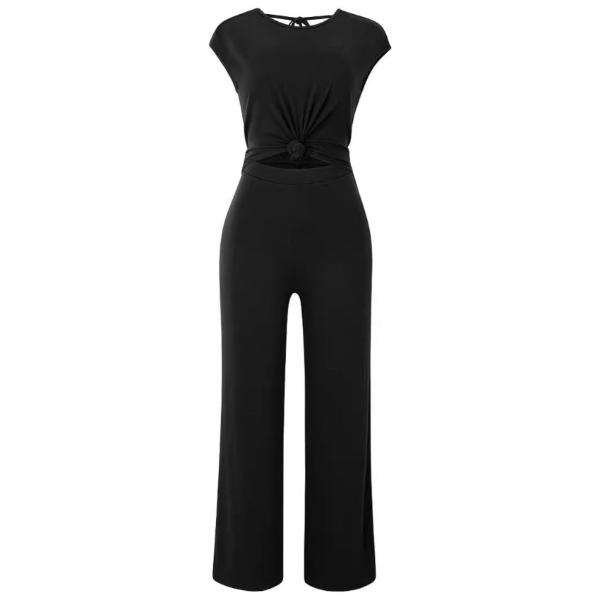 Casual Women's Jumpsuit Summer Round Neck Short Sleeves Knitted