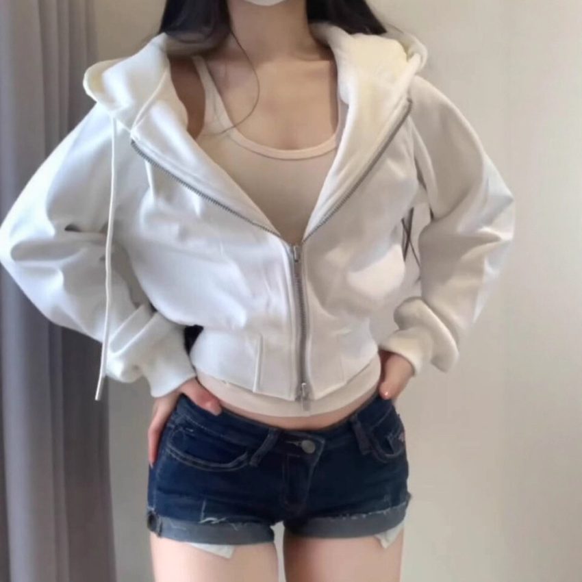 Hot Girl Women's Double Zipper Cinched Hoodie Coat