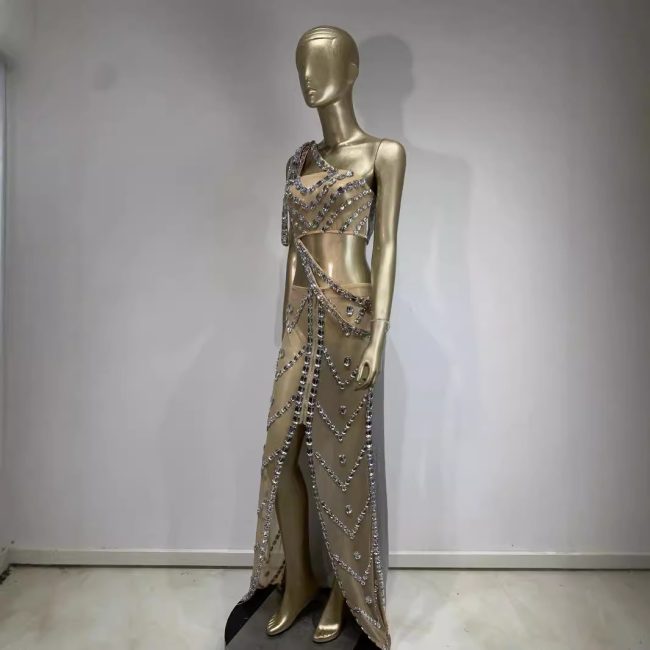 New Sexy Shiny Rhinestone Dress Suit