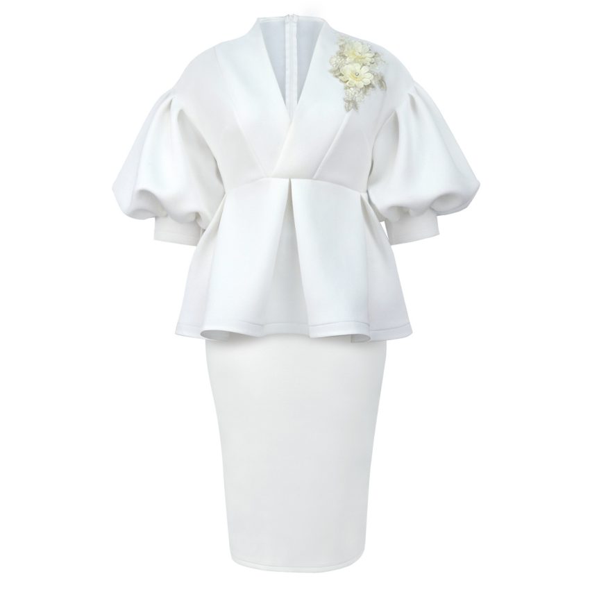 Solid Color Lantern Sleeve Suit