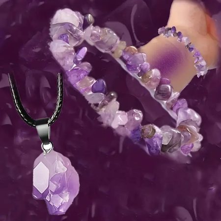 Natural Stone Amethyst Crystal Bud Irregular Rough Stone Necklace