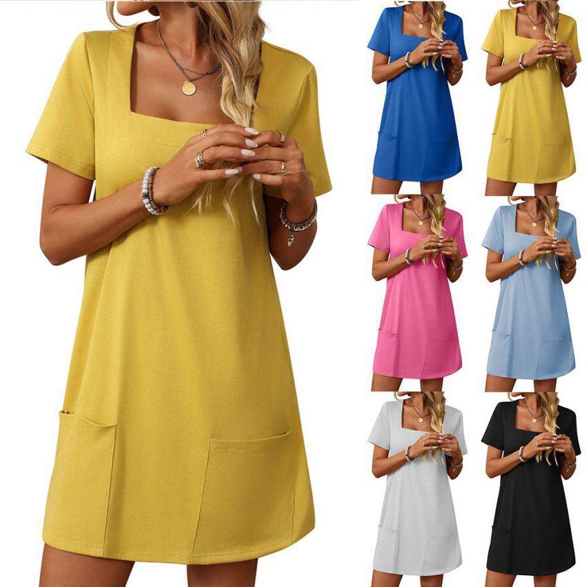 Fashion Short Skirt Pocket Casual Dress