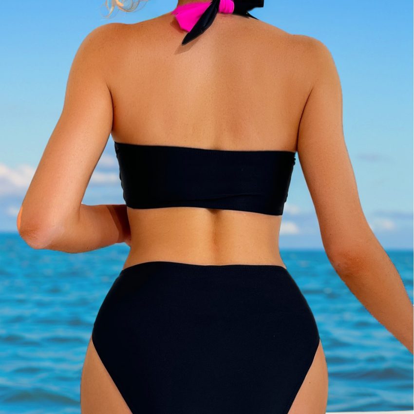 Halter Color Matching High Waist Bikini Split Swimsuit