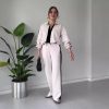 Women's Contrast Color Idle Style Casual Sweater Two-piece Set